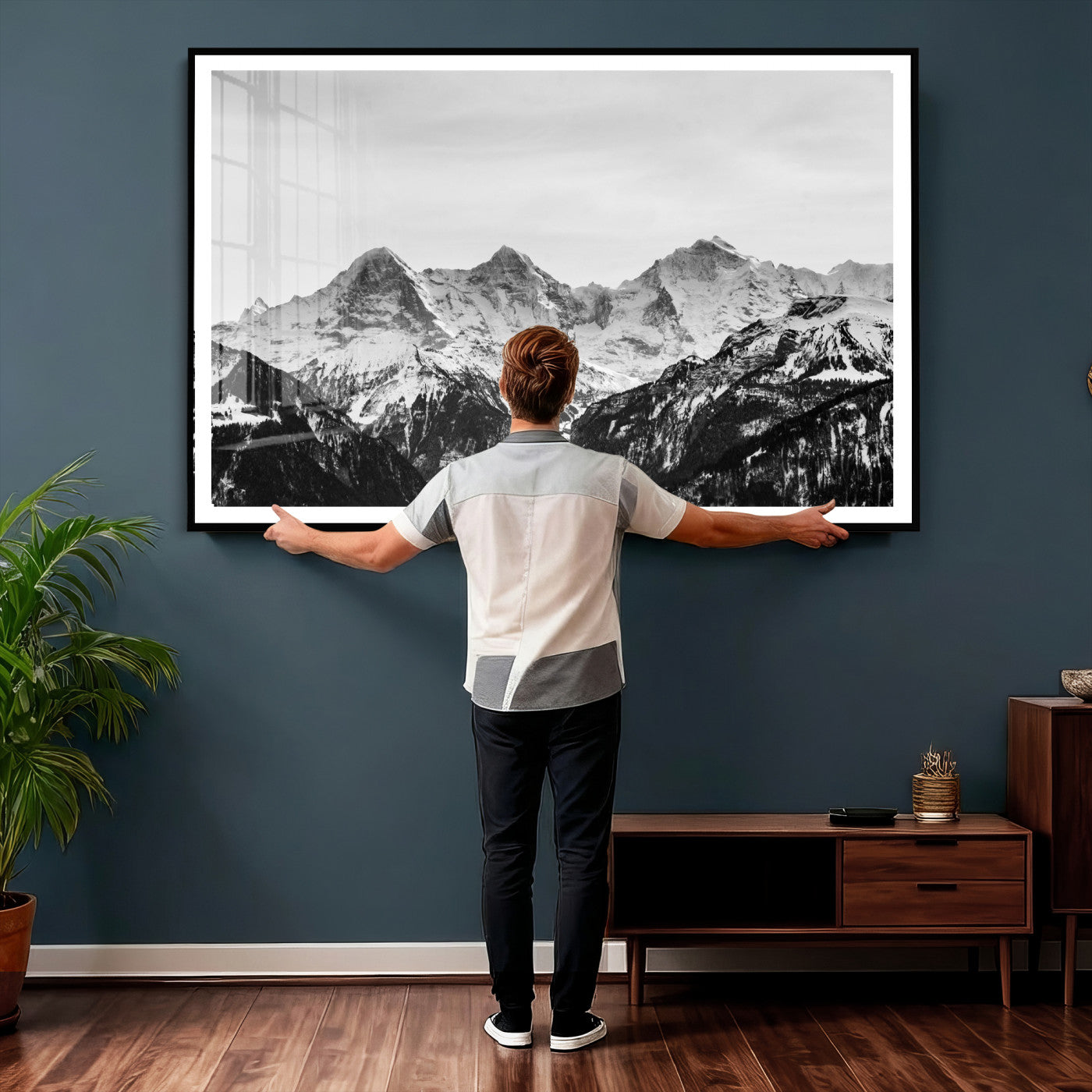 85684934-MGV-CV-36X24 - Black and White Mountain Wall Art Canvas Print, Snowy Alpine Peaks Landscape Photography, Minimal Monochrome Mountain Art, Scenic Nature Wall Decor