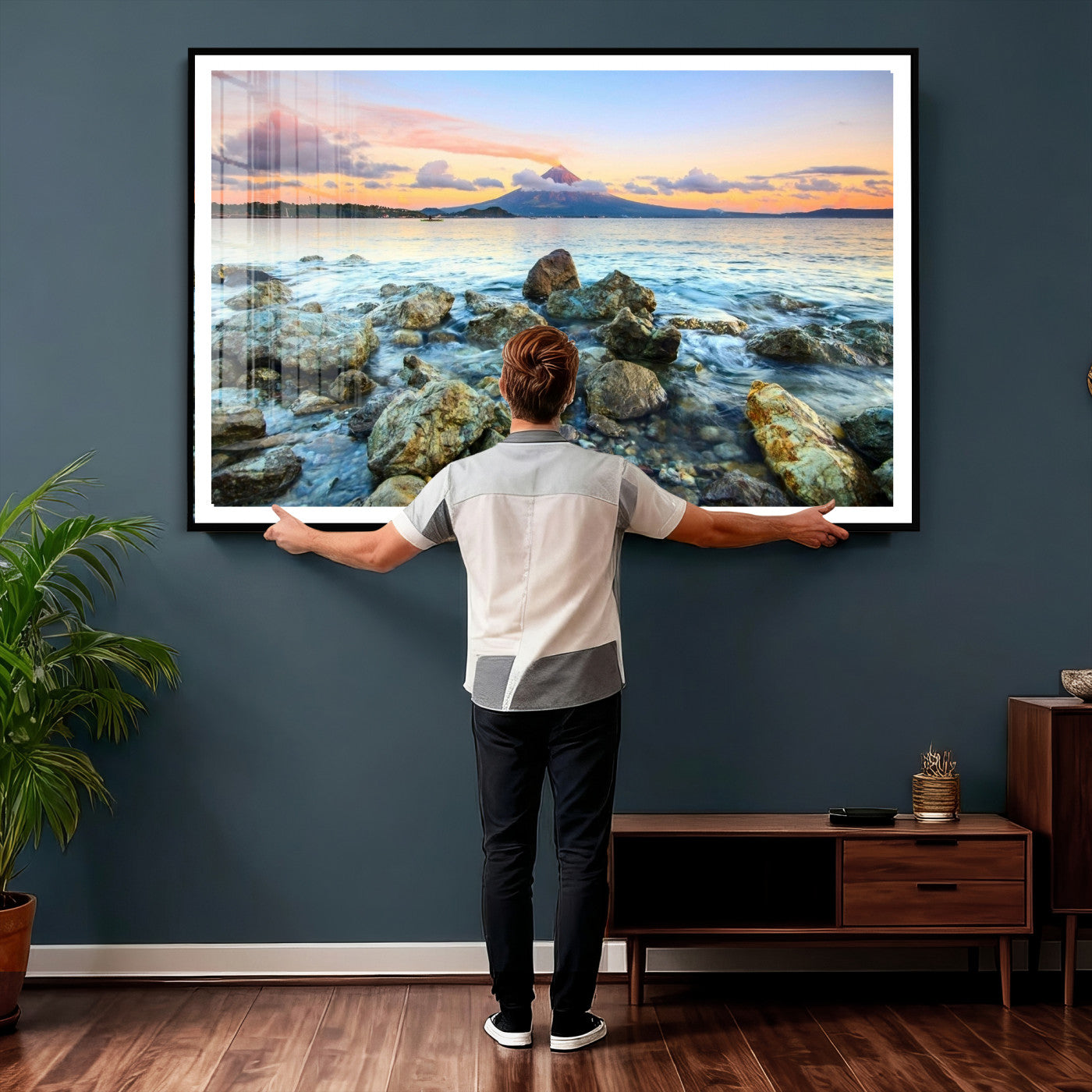 46869511-MGV-CV-36X24 - Mayon Volcano Seascape Landscape Wall Art Canvas Print, Tropical Ocean Shore Mountain Canvas Print, Philippines Coastal Scenic Art Printing
