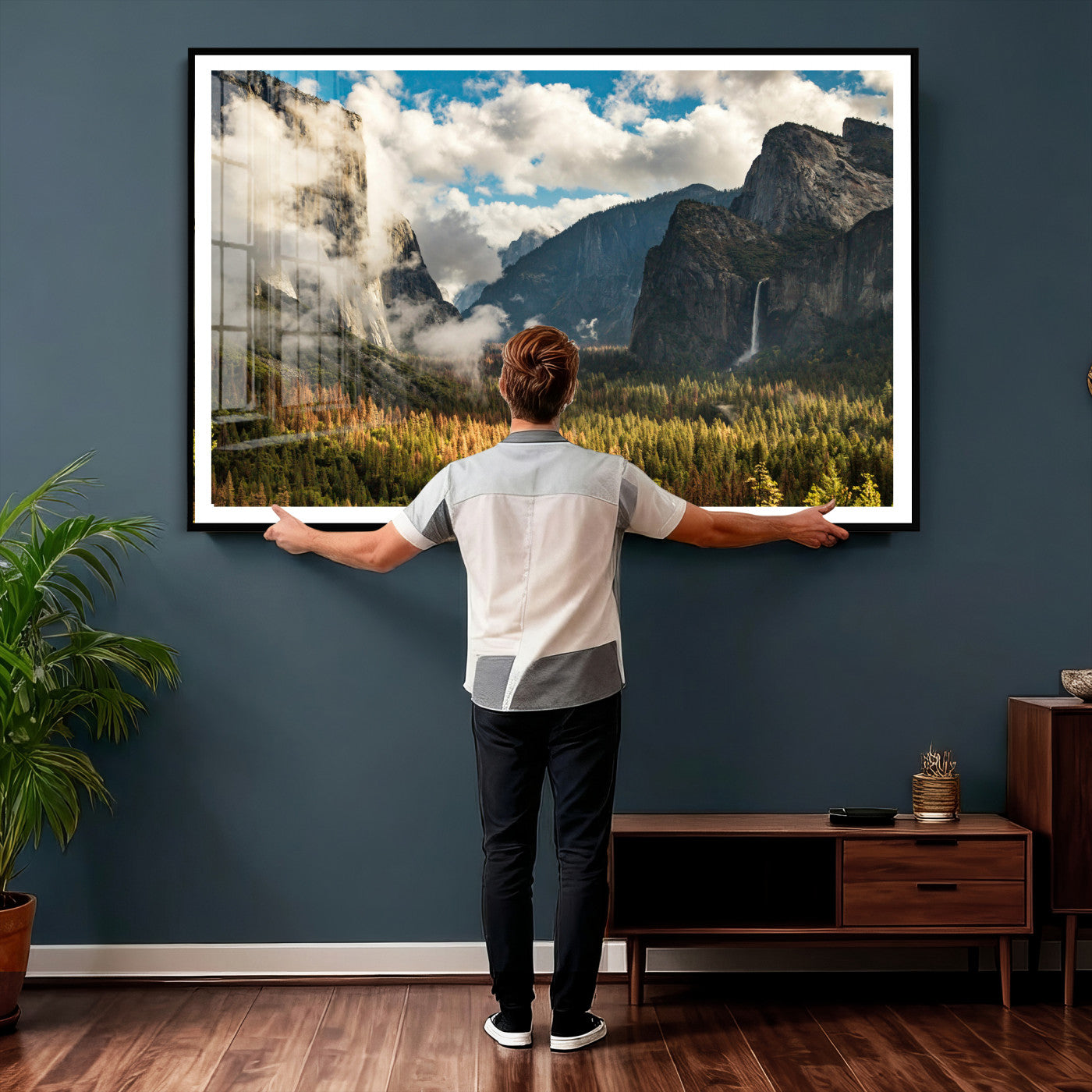 18271001-MGV-CV-36X24 - Yosemite Valley River Landscape Wall Art Canvas Print, Granite Cliffs Forest River Canvas Print, California National Park Moody Scenic Art Printi