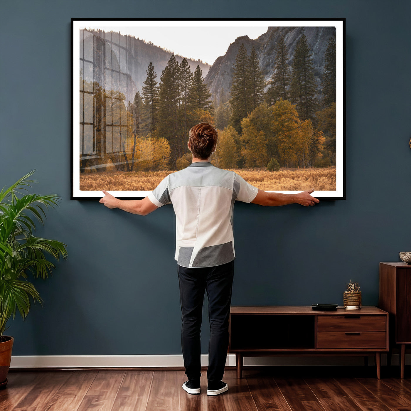 61682763-MGV-CV-36X24 - Yosemite Valley Autumn Forest Landscape Wall Art Canvas Print, Granite Mountain Pine Trees Canvas Print, California National Park Fall Scenic Art Printing
