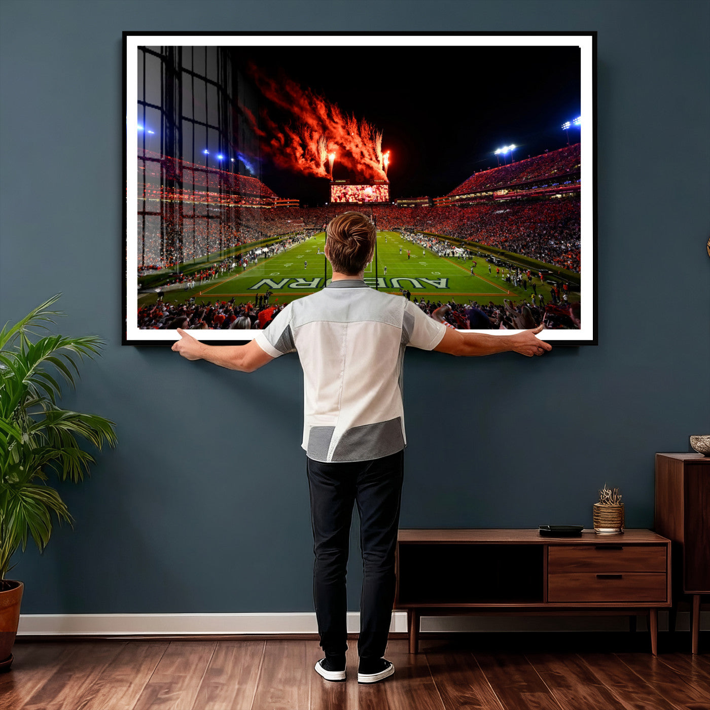 81918884-MGV-CV-36X24 - Auburn Stadium Wall Art Canvas Print, College Football Night Game Crowd, Jordan Hare Stadium Artwork