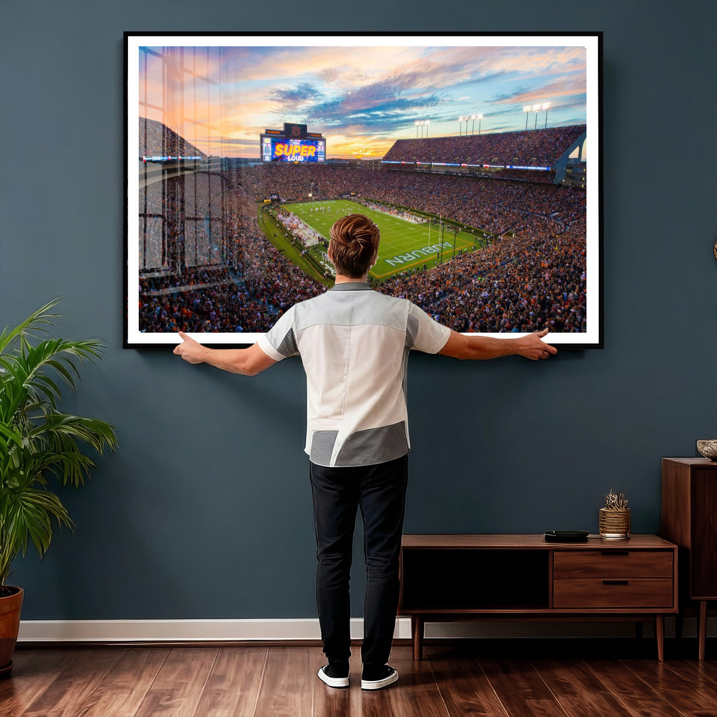 75203764-MGV-CV-36X24 - Auburn Stadium Sunset Wall Art Canvas Print, Jordan Hare Stadium Game Day Crowd, Auburn Tigers Football Artwork