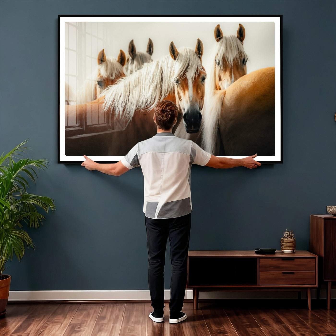 71904941-MGV-CV-36X24 - Wild Horse Herd Wall Art Canvas Print, Natural Horse Portrait Nature Wall Decor for Living Room and Office