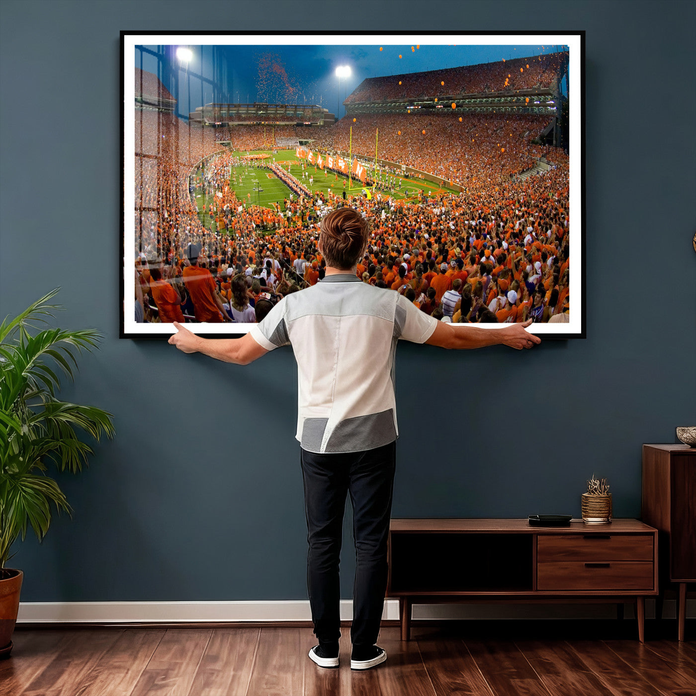 42850097-MGV-CV-36X24 - Clemson Tigers Memorial Stadium Wall Art Canvas Print, Death Valley Football Stadium Artwork, Packed Game Night Crowd Scene