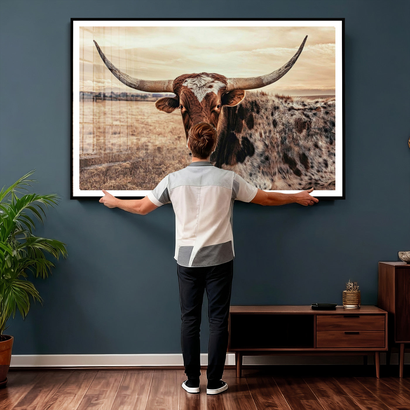 55805825-MGV-CV-36X24 - Texas Longhorn Wall Art Canvas Print – Western Cattle Ranch Artwork for Rustic Farmhouse Decor