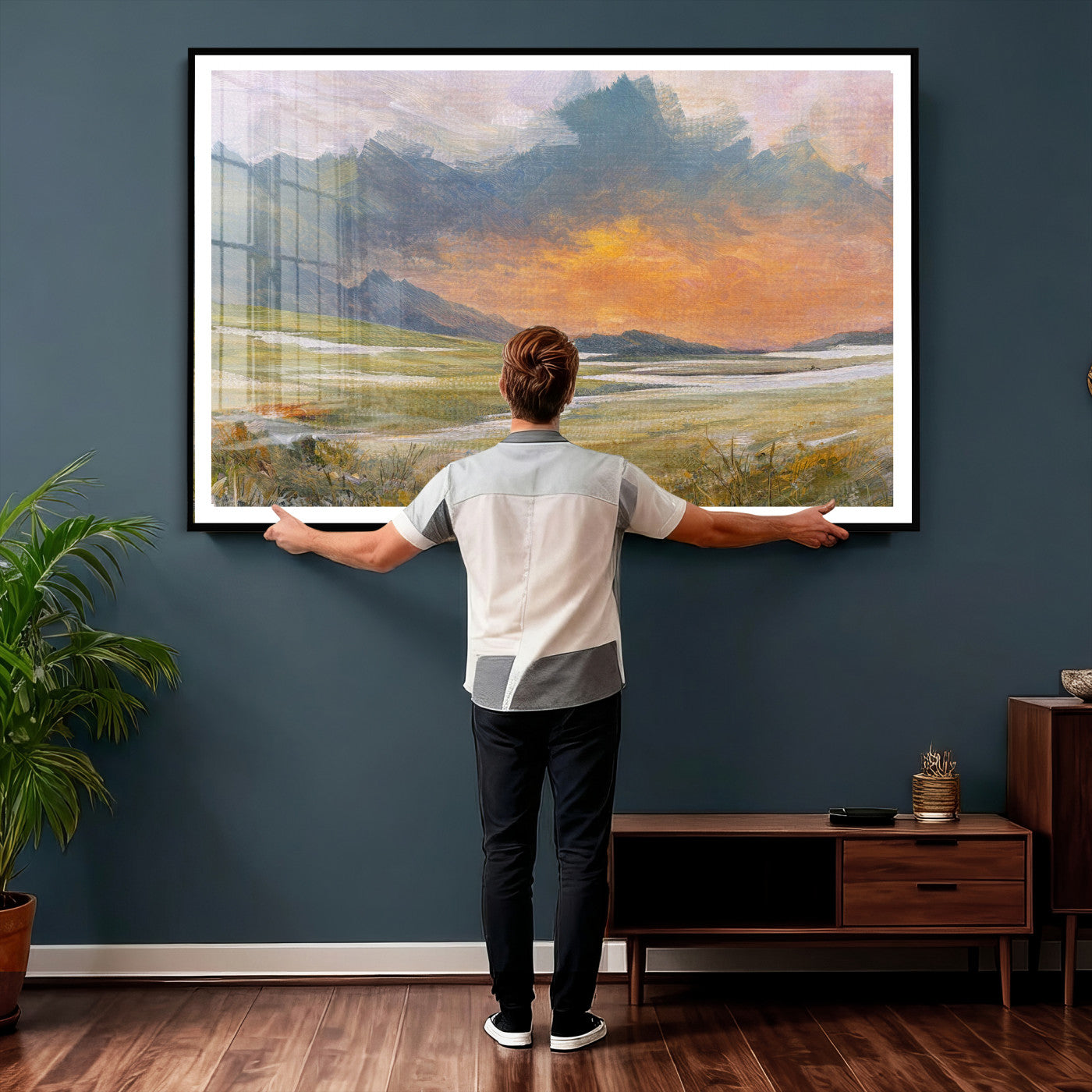 39892091-MGV-CV-36X24 - Mountain Sunset Wall Art Canvas Print Vintage Landscape Panorama Rustic Nature Decor