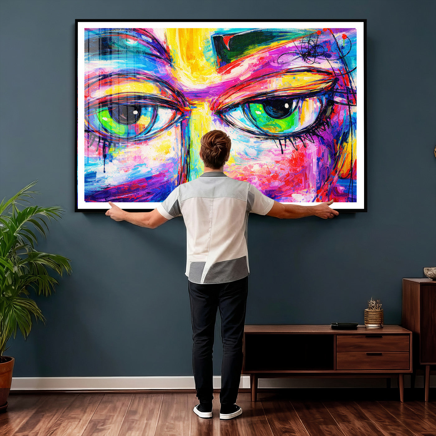 99390655-MGV-CV-36X24 - Colorful Abstract Face Wall Art Canvas Print – Modern Pop Art Portrait Artwork for Contemporary Living Room Decor