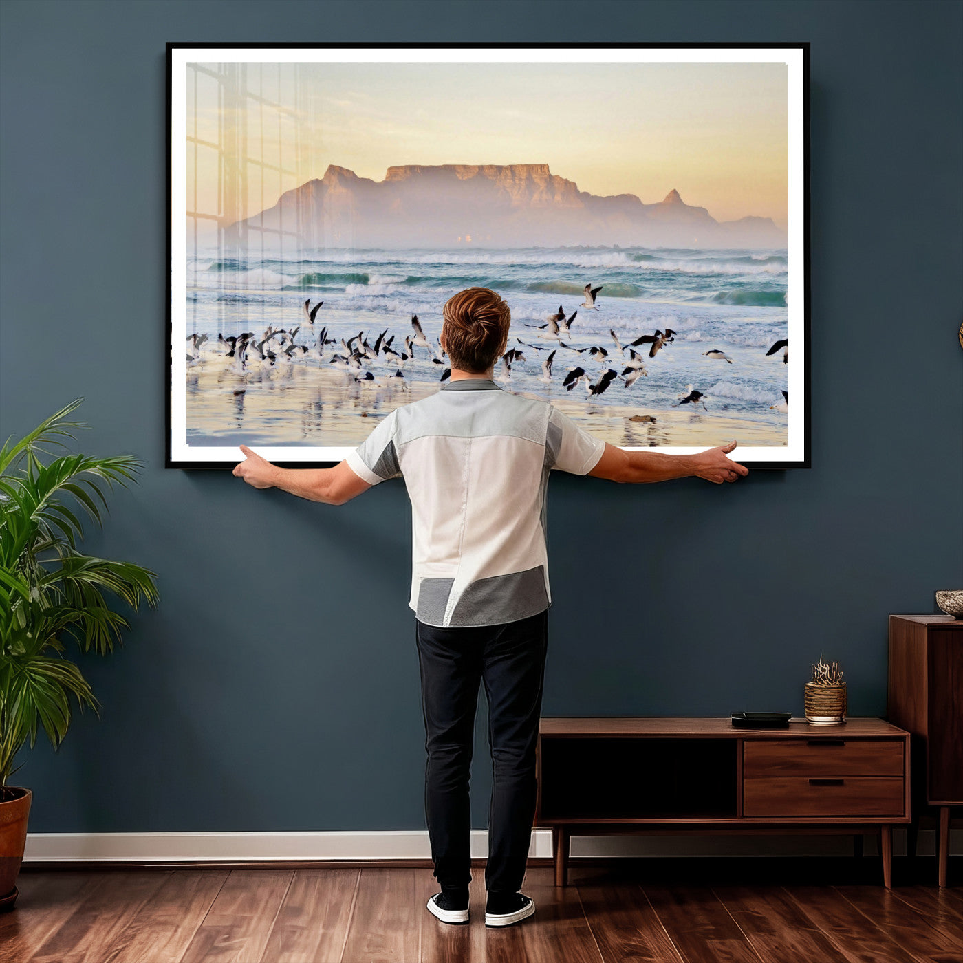 78989362-MGV-CV-36X24 - Seagulls Over Ocean Wall Art Canvas Print – Coastal Beach Landscape Artwork for Living Room Decor