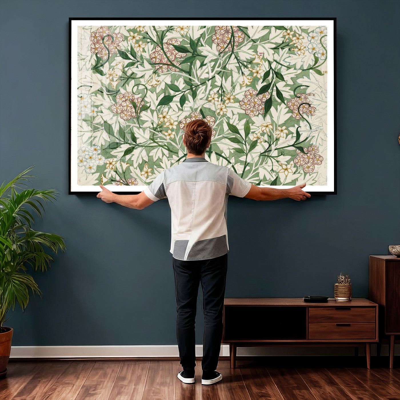 33560597-MGV-CV-36X24 - William Morris Jasmine 1872 Canvas Wall Art — Arts and Crafts Botanical Print | Vintage Green Floral Decor | Cottagecore Gift | Classic Art