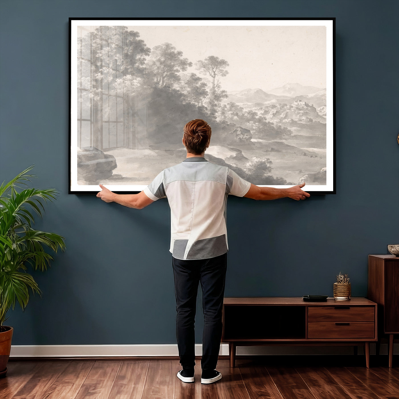 33041209-MGV-CV-36X24 - Van Poelenburch Landscape Canvas Wall Art — Dutch Golden Age Gray Wash Drawing Print | Baroque Italianate Nature Decor | Old Master Classic Gift