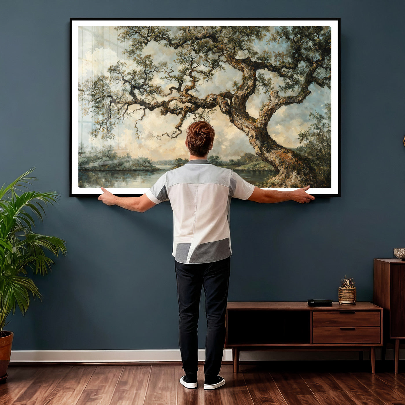 63857726-MGV-CV-36X24 - Old Oak Tree Canvas Wall Art, Turner Inspired Romantic Landscape Print, Vintage Nature Painting, Living Room Wall Decor, Antique Style Tree Art