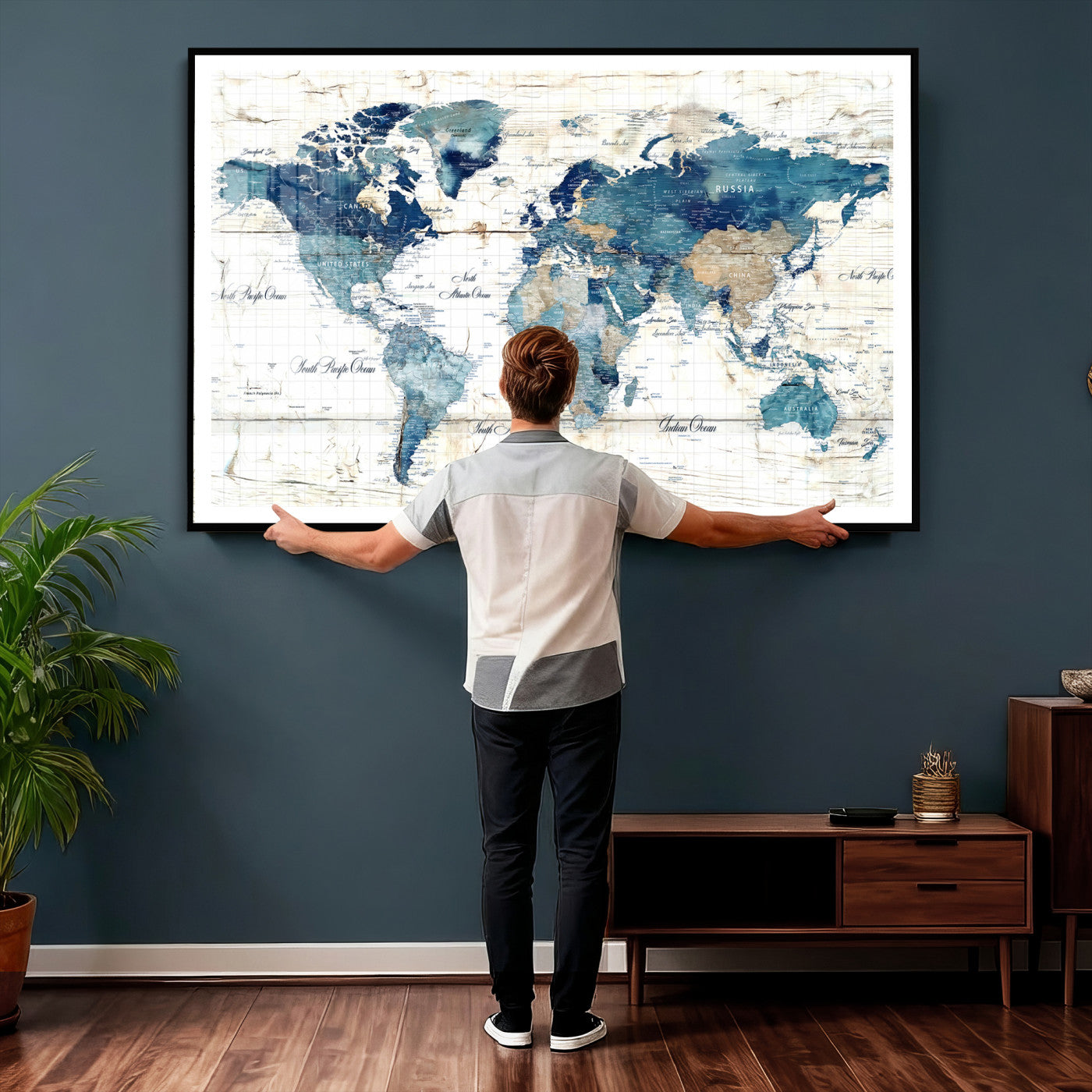 86799232-MGV-CV-36X24 - Watercolor World Map Canvas Wall Art Print – Abstract Colorful Travel Wall Decor