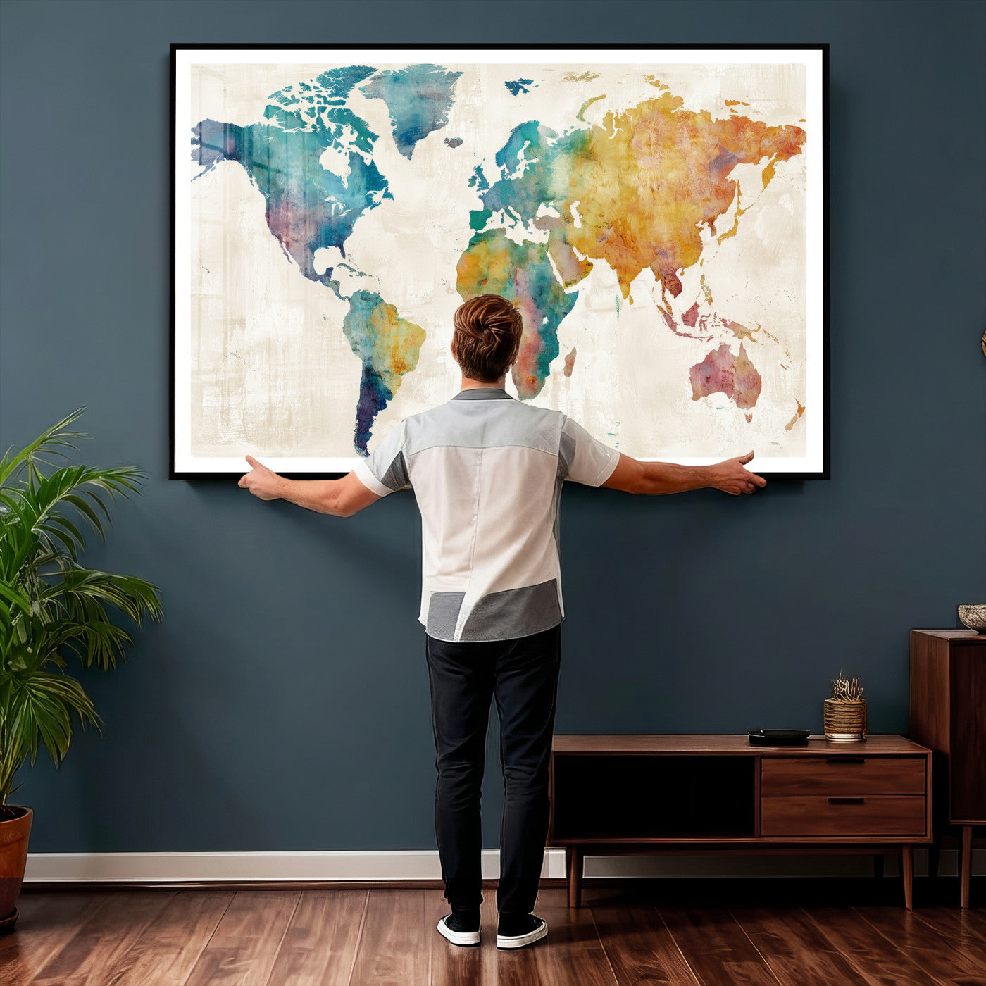 56556018-MGV-CV-36X24 - Watercolor World Map Canvas Wall Art Print – Abstract Colorful Travel Wall Decor