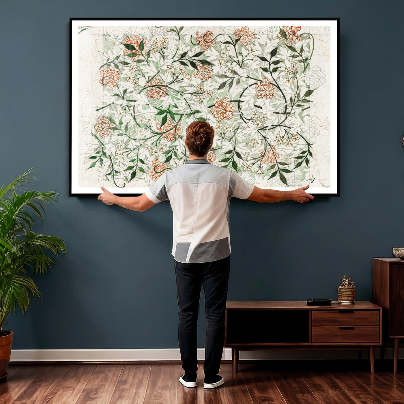 17622011W-MGV-CV-36X24 - William Morris Jasmine Flower Wall Art Canvas Print, Botanical Floral Canvas Print, Vintage Cottagecore Wall Decor, Framed Nature Artwork Ready to Hang