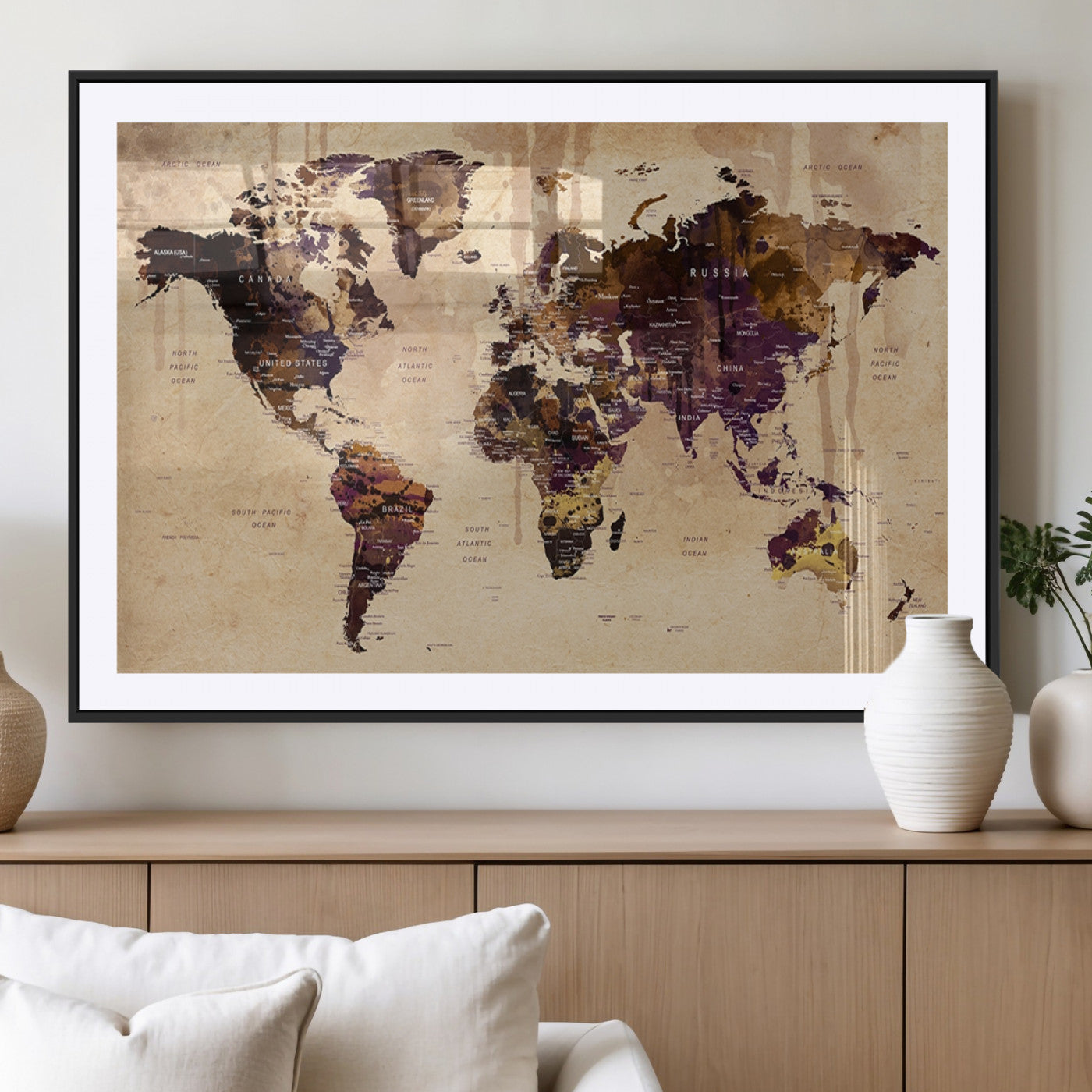 MGC-FP-36x24 - World Map Wall Art Canvas Print for Home and Office Decor