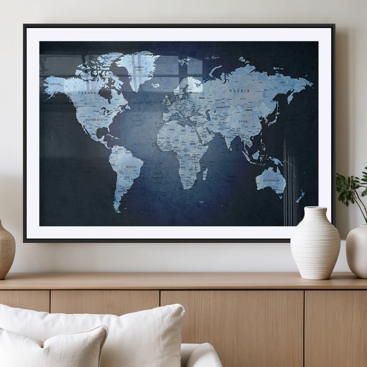 MGC-FP-36x24 - Push Pin World Map Canvas Print – Framed Wall Art for Couples to Track Their Travels – Anniversary
