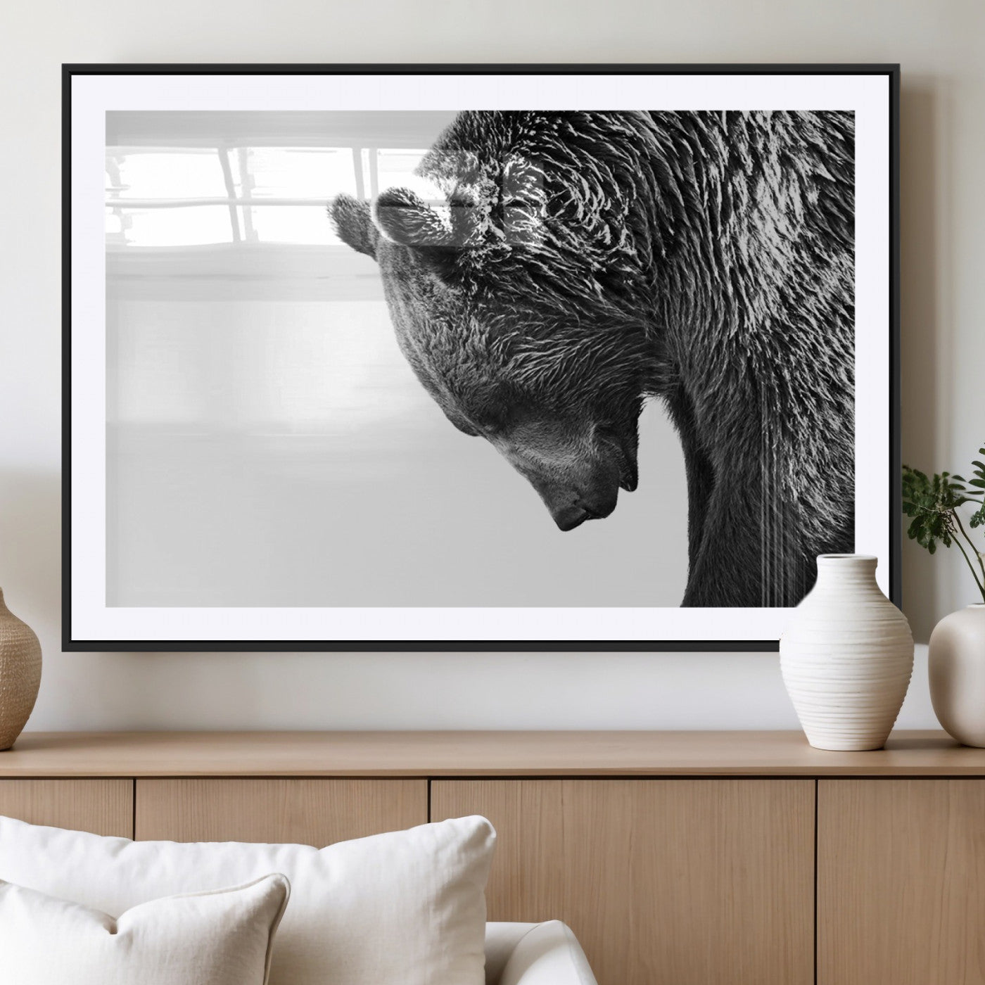 MGC-FP-36x24 - Black and White Grizzly 399 Bear Canvas Print Wall Art | Large Wildlife Canvas Print for Living