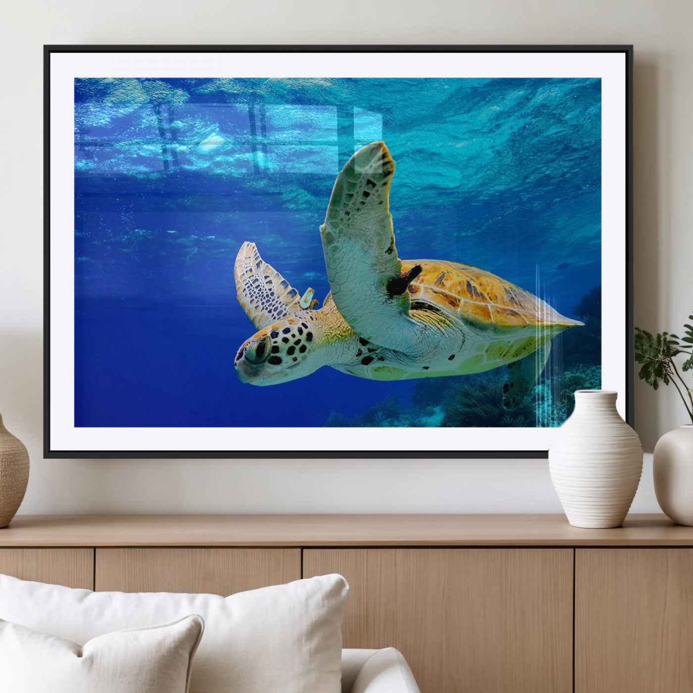 16292-MGC-FP-36x24_Black-Sea Turtle Wall Art Canvas Print, Sea life in the Ocean Wall Art Printing