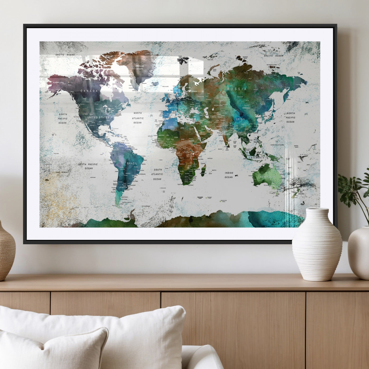 MGC-FP-36x24 - Push Pin World Map Canvas Print – Framed Wall Art for Couples to Track Their Travels – Anniversary