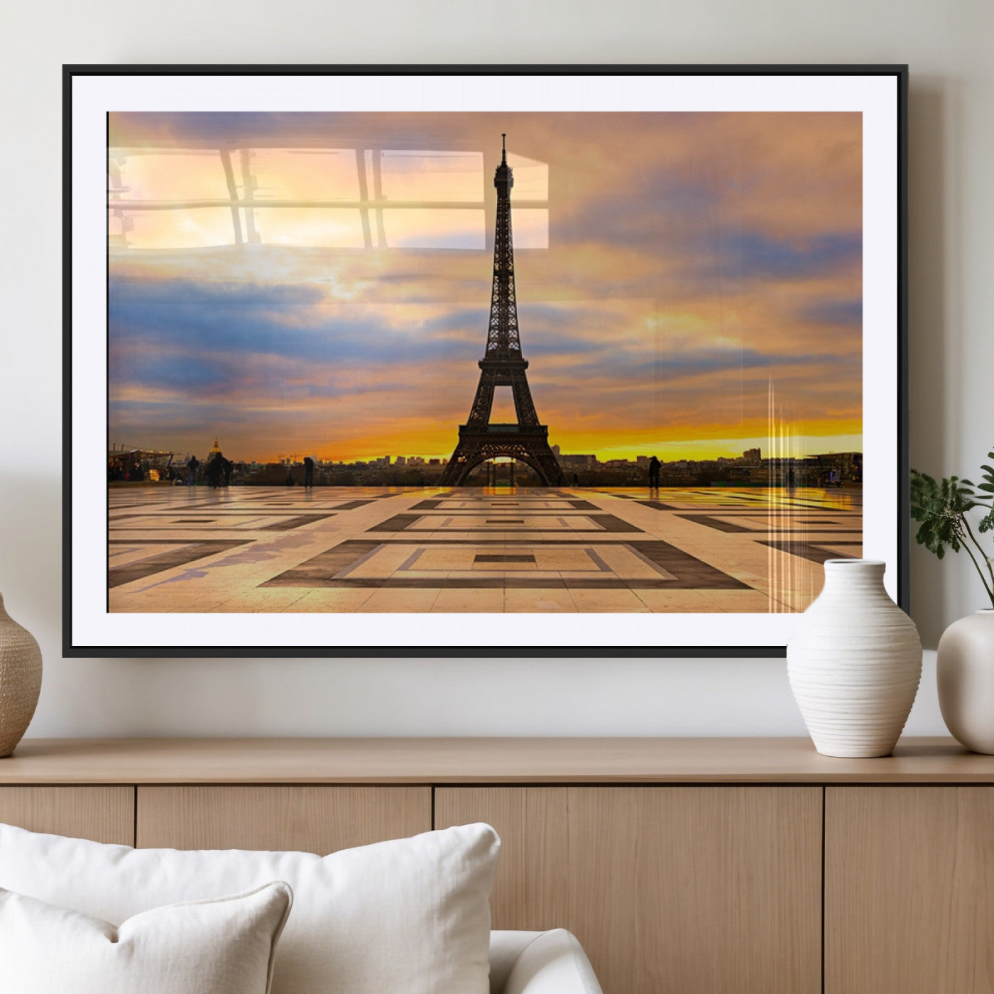 MGC-FP-36x24 - Paris Eiffel Tower Sunset Canvas Wall Art Print - Iconic Landmark Decor with Vibrant Colors
