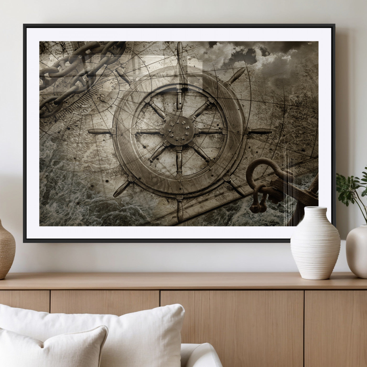 MGC-FP-36x24 - Wooden Ship Wheel Canvas Print, Multi Panel Canvas Wall Art Print