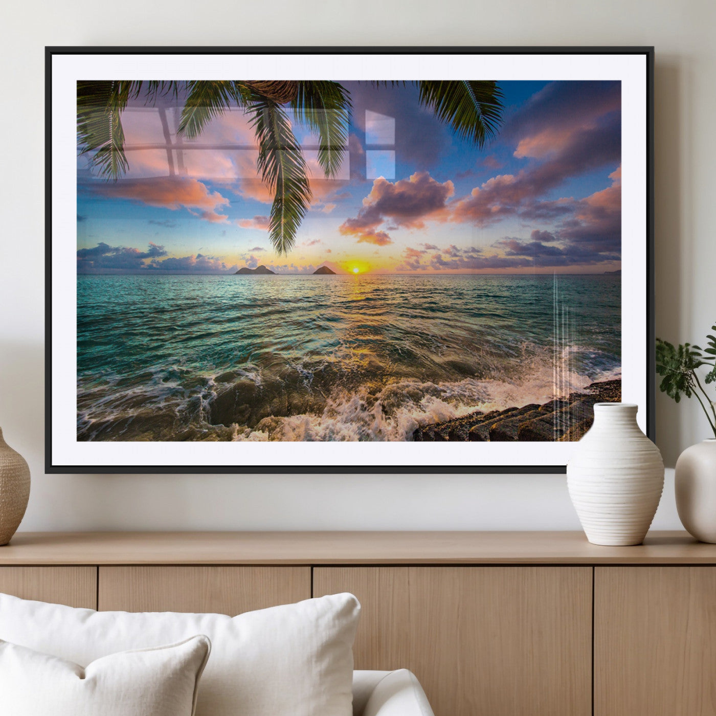 MGC-FP-36x24 - Framed Tropical Sunset Art Canvas Print