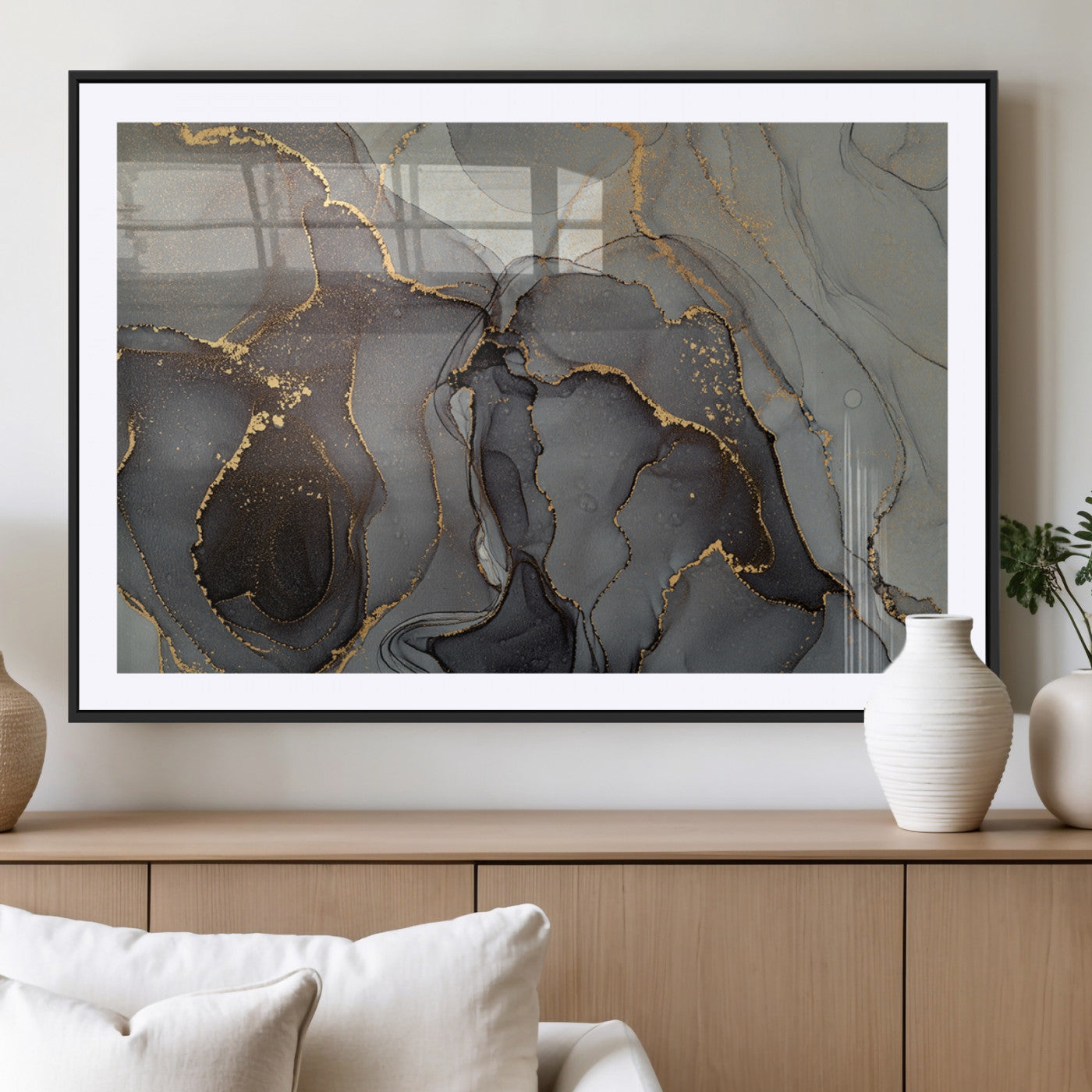 MGC-FP-36x24 - Gray Marble Fluid Effect Wall Art Abstract Canvas Wall Art Print