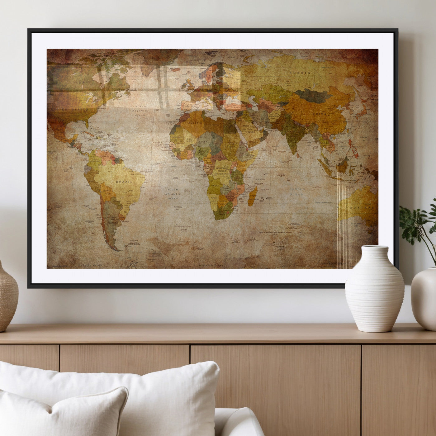 MGC-FP-36x24 - Push Pin World Map Canvas Print – Framed Wall Art for Couples to Track Their Travels – Anniversary