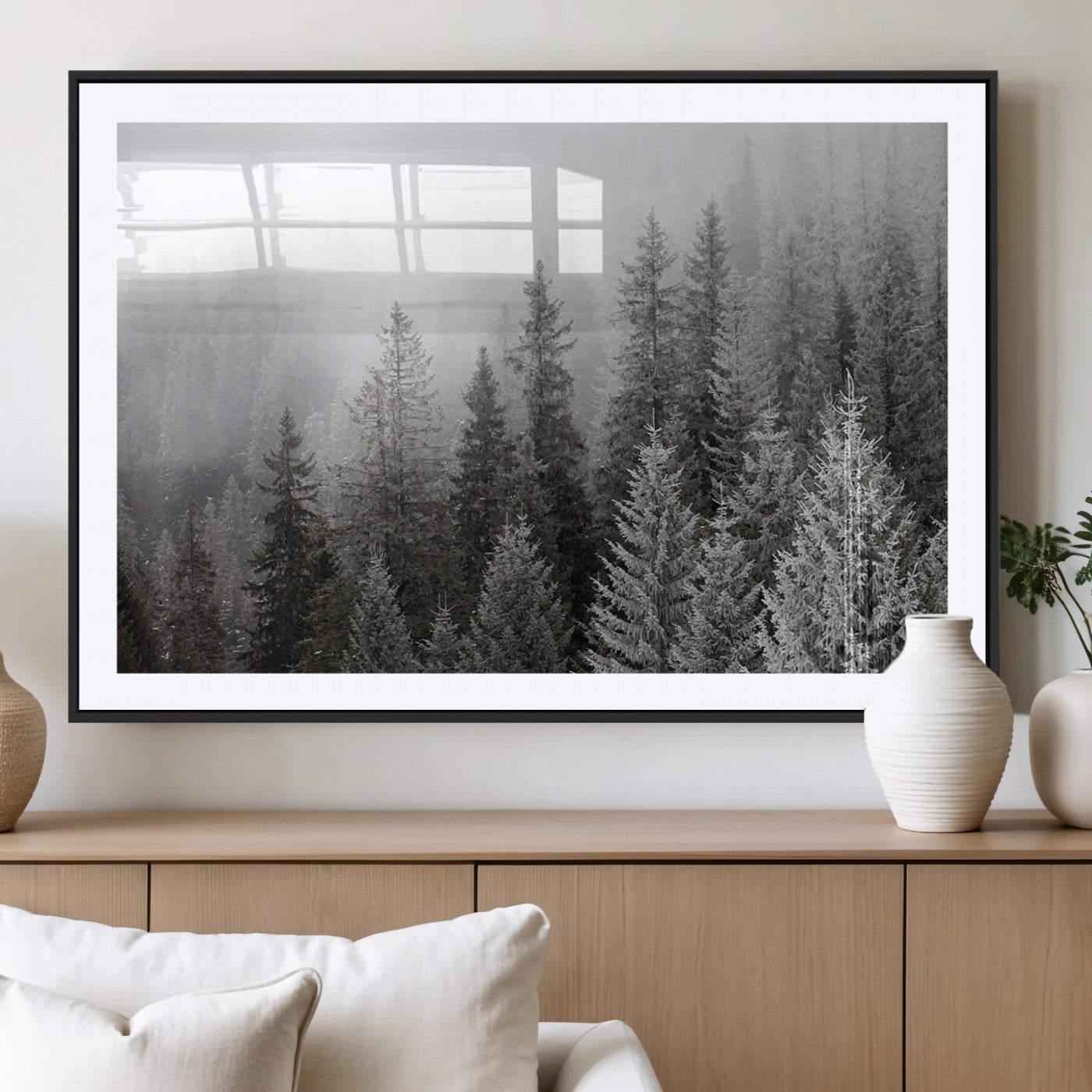 MGC-FP-36x24 - Big Foggy Forest and Misty Trees Forest Wall Art Canvas Print