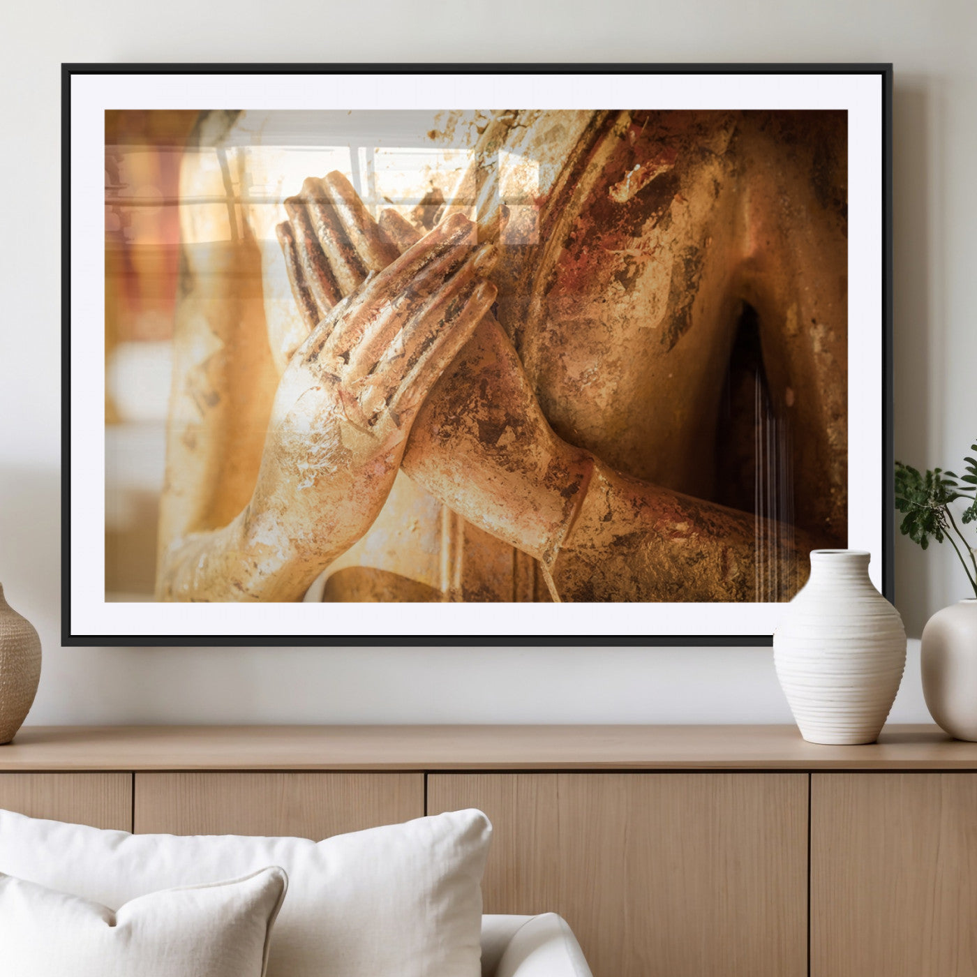 MGC-FP-36x24 - Buddha Statue Hands Wall Art Canvas Print