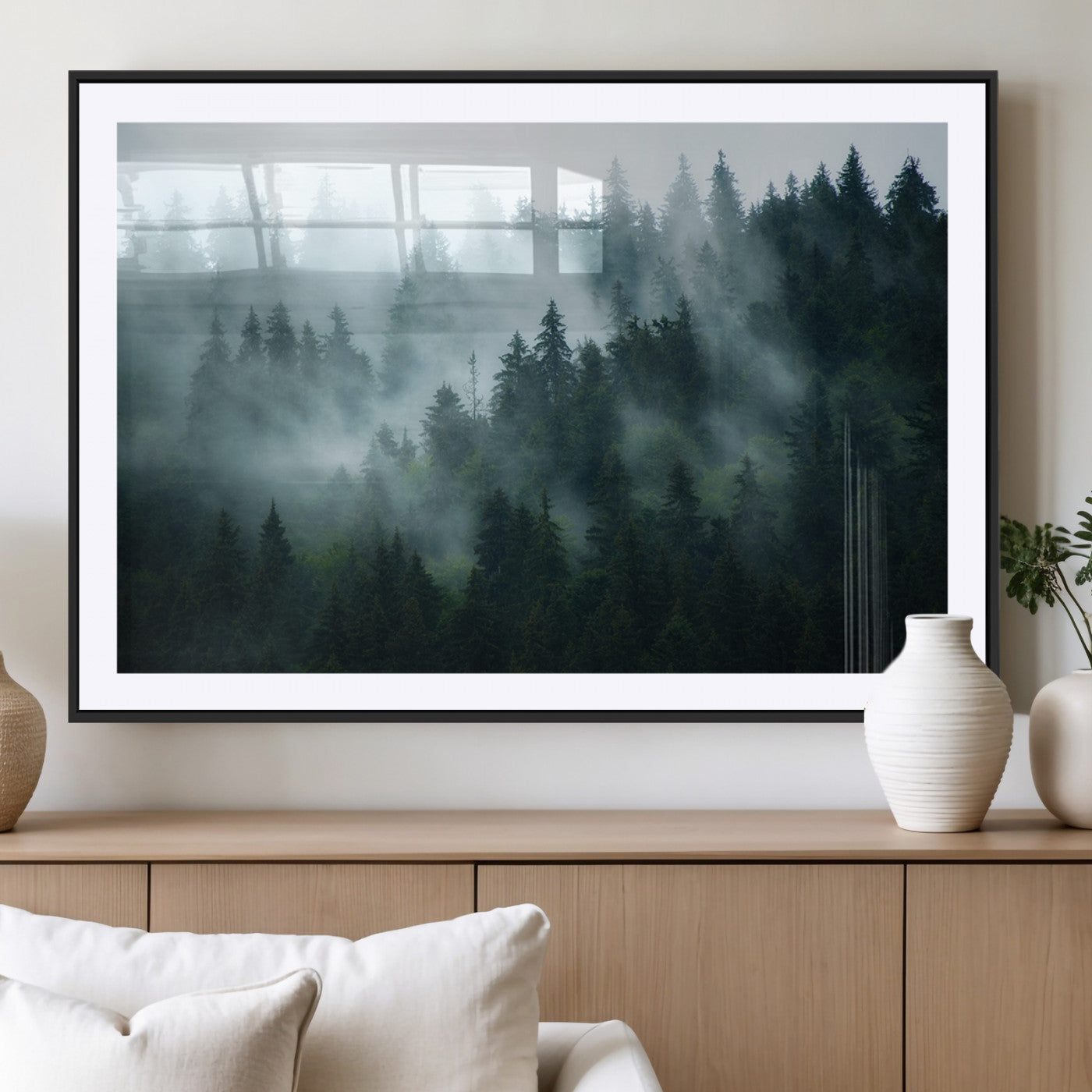 MGC-FP-36x24 - Foggy Forest 3-Panel Canvas Wall Art | Large Giclée Nature Scene Print for Living Room, Office, or