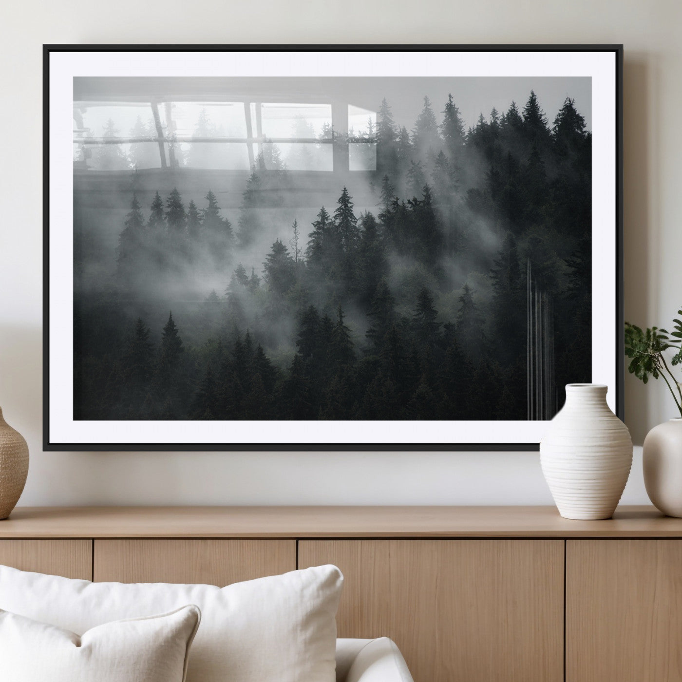 MGC-FP-36x24 - Foggy Forest Wall Art Canvas Print | 3 Panel Large Misty Landscape for Dining Room, Office, or