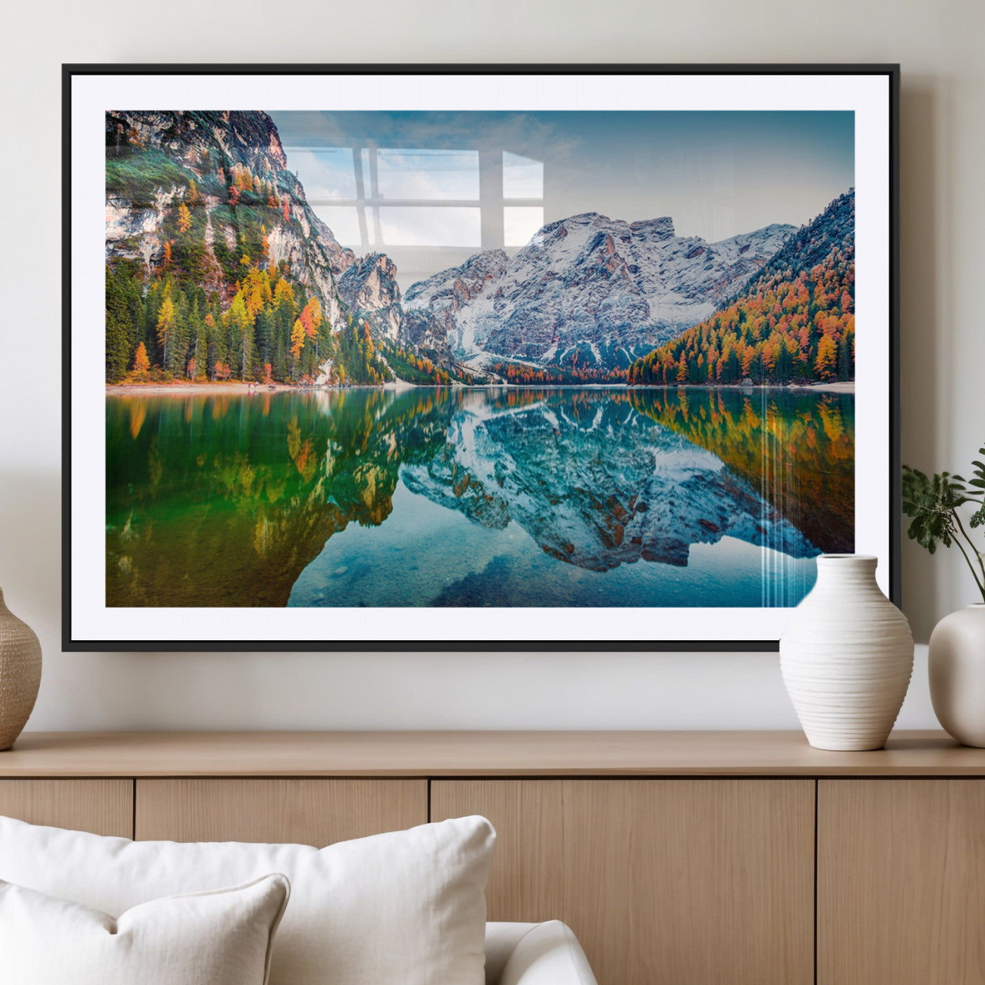 MGC-FP-36x24 - Spectacular autumn view of Braies Lake Wall Art Canvas Print