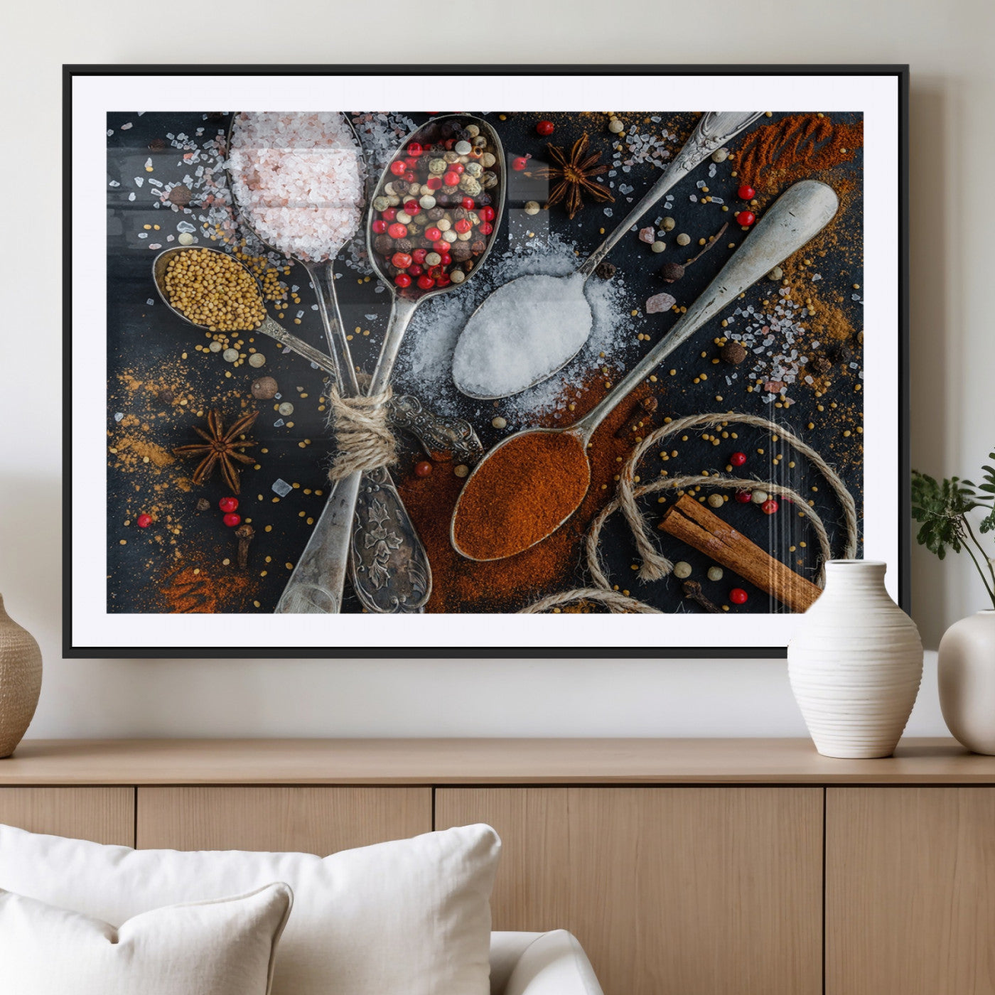 MGC-FP-36x24 - Spices and Seasonings Canvas Wall Art – Colorful Triptych Kitchen Decor – Culinary Art for Dining