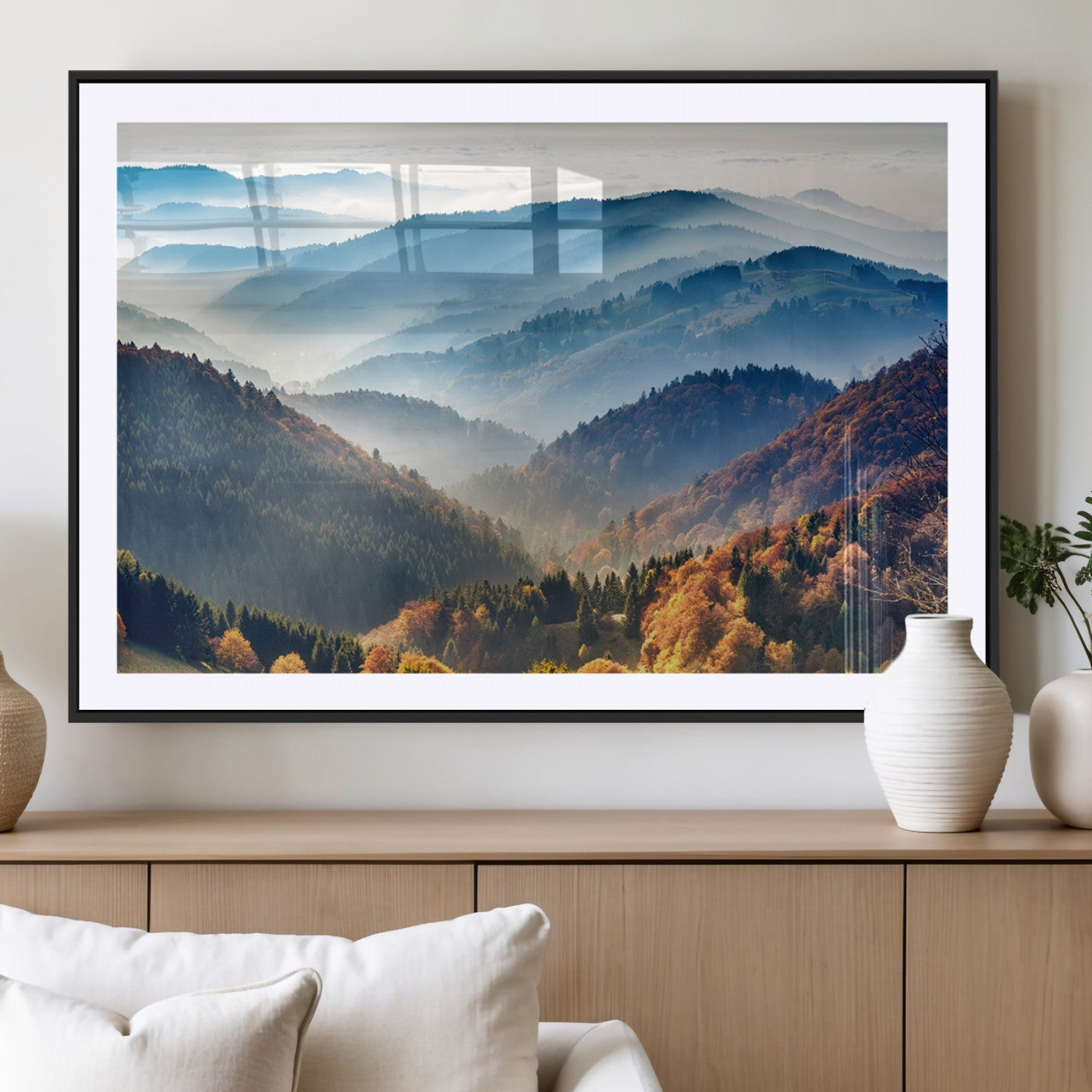 MGC-FP-36x24 - Misty Mountain Sunrise Triptych Canvas Print – Autumn Landscape Wall Art – Scenic Nature Decor –