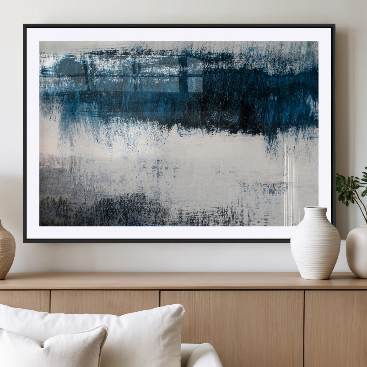 MGC-FP-36x24 - Abstract Blue and White Canvas Art | Large Wall Art for Modern Living Room Decor | Minimalist