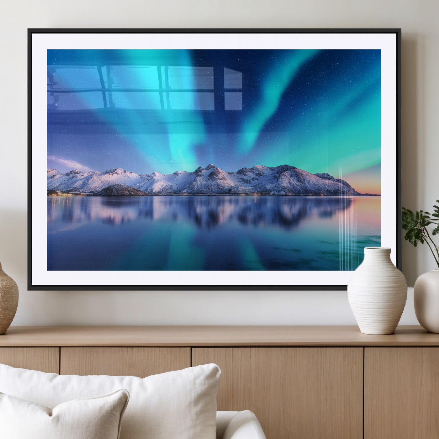 MGC-FP-36x24 - Northern Lights above Mountain Wall Art, Northern Lights Wall Art Canvas Print