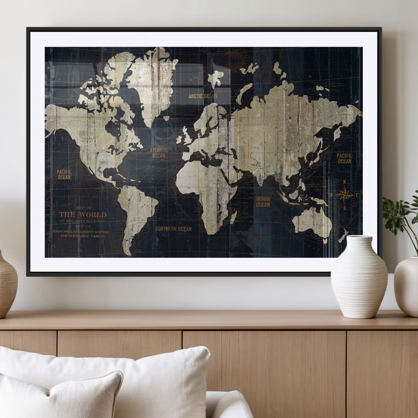 MGC-FP-36x24 - Push Pin World Map Canvas Print – Framed Wall Art for Couples to Track Their Travels – Anniversary