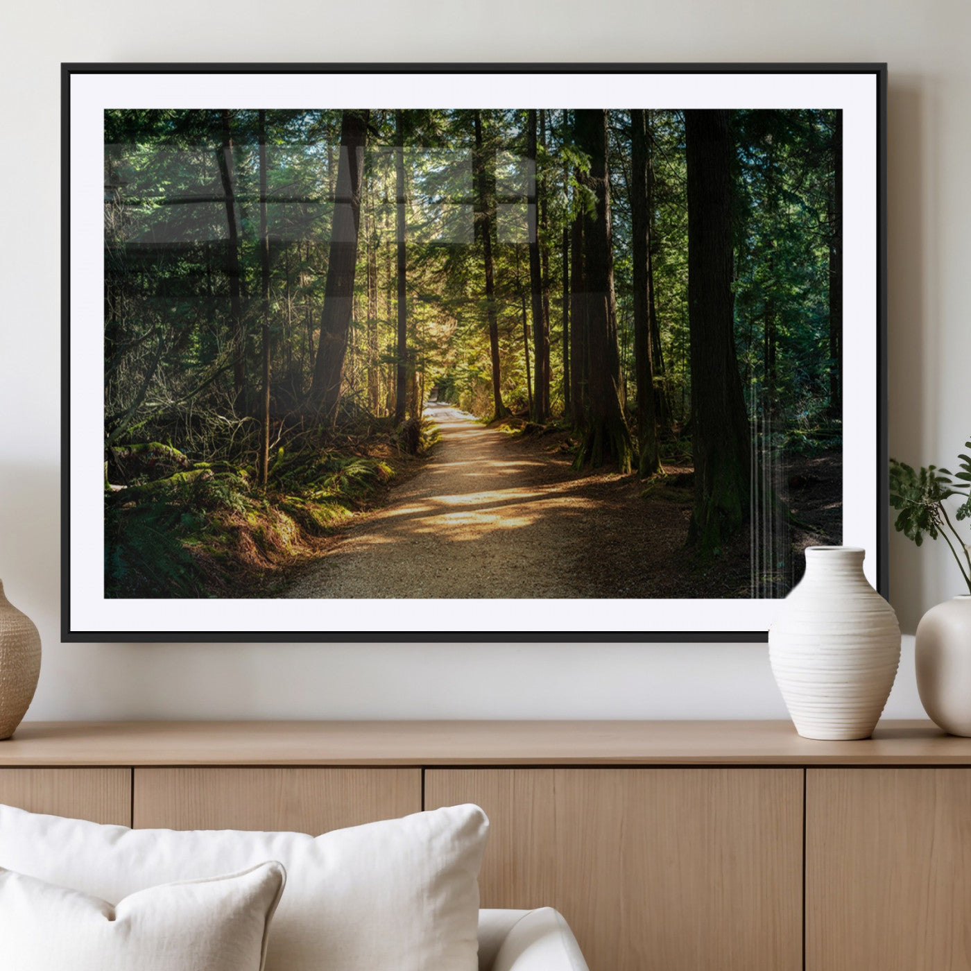 MGC-FP-36x24 - Sunlit Forest Pathway Canvas Print | 3 Panel Large Nature Wall Art for Living Room, Office, or