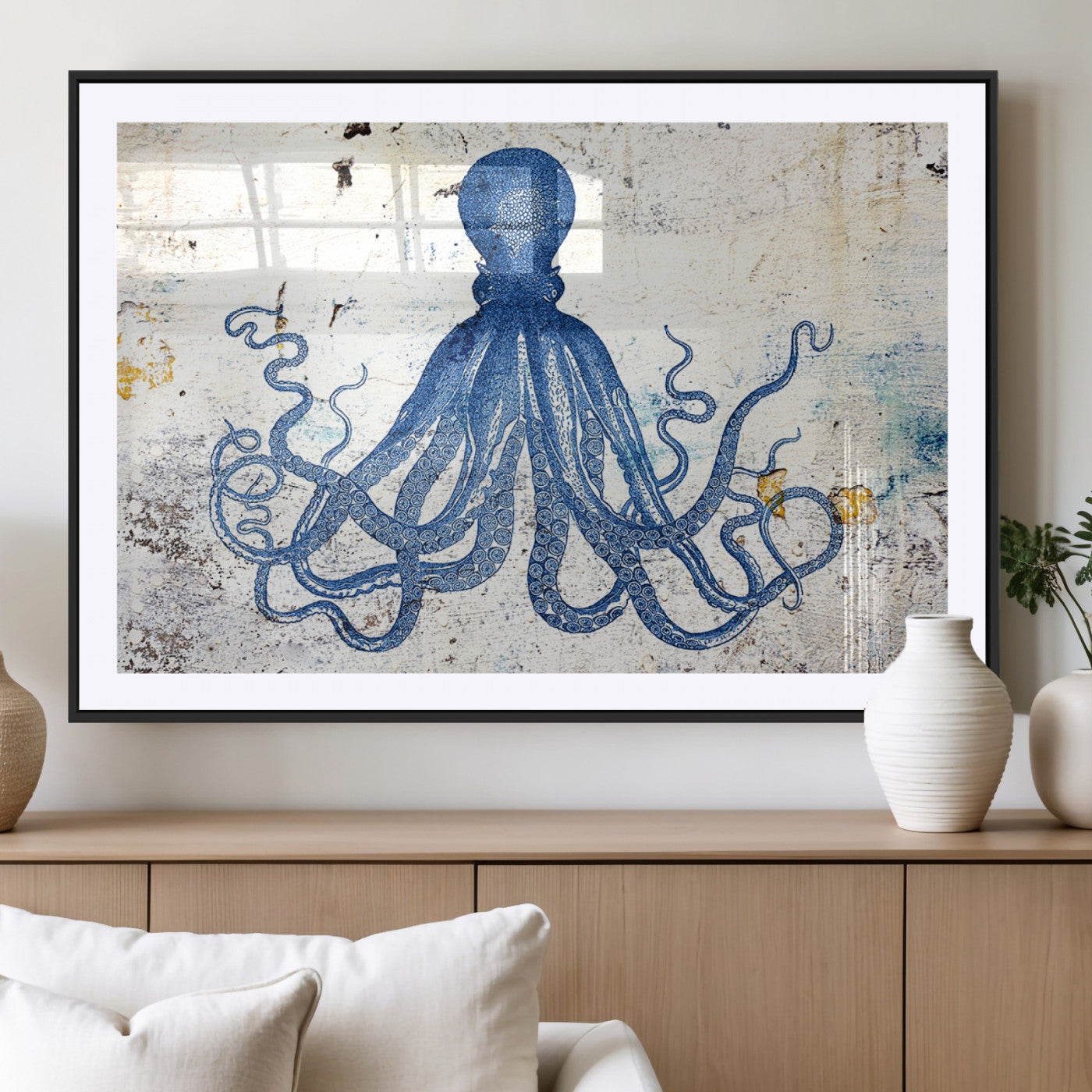 MGC-FP-36x24 - Octopus Canvas Wall Art | Coastal Marine Life Artwork for Living Room, Bedroom, or Office |