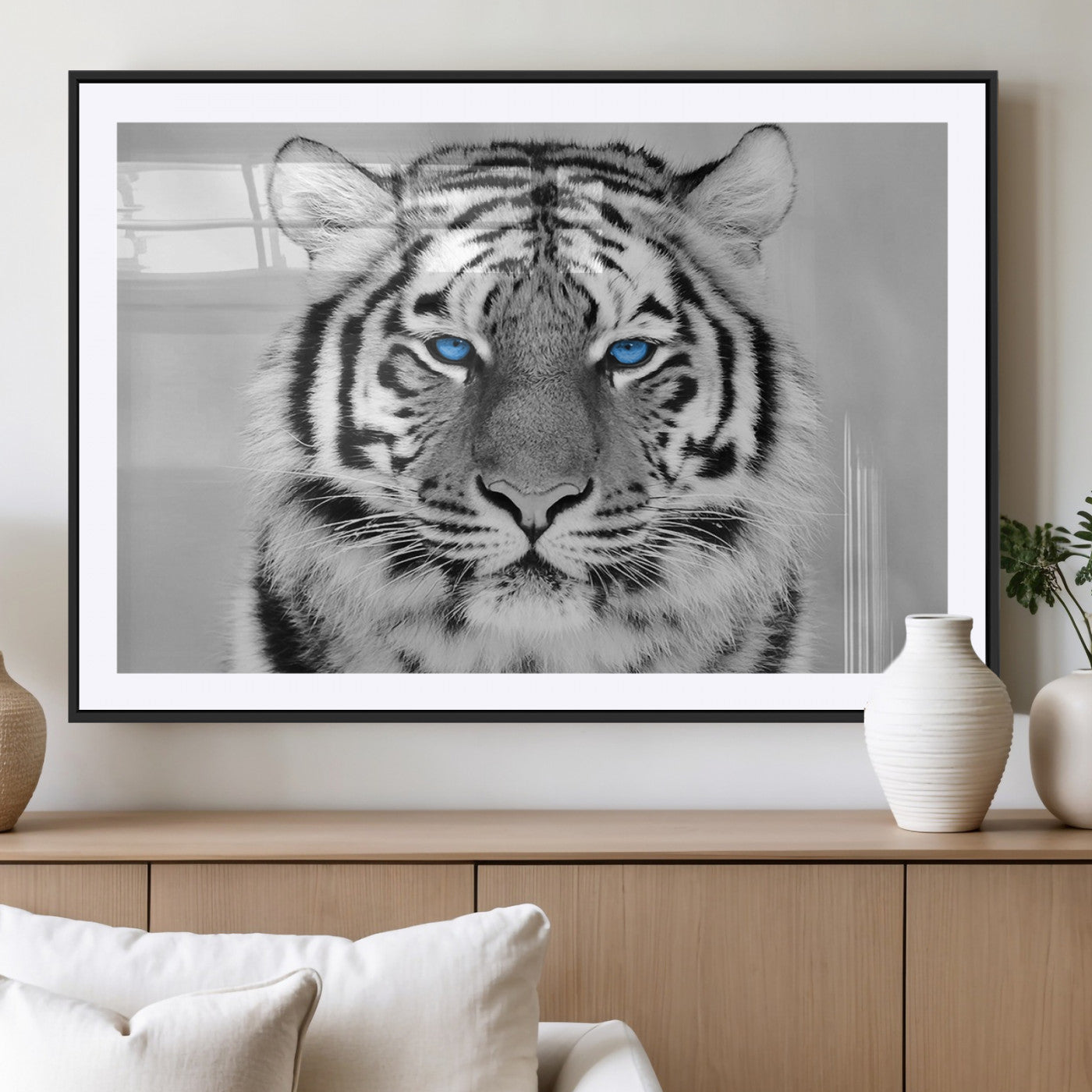 MGC-FP-36x24 - Black and White Tiger Wall Art Animal Canvas Print