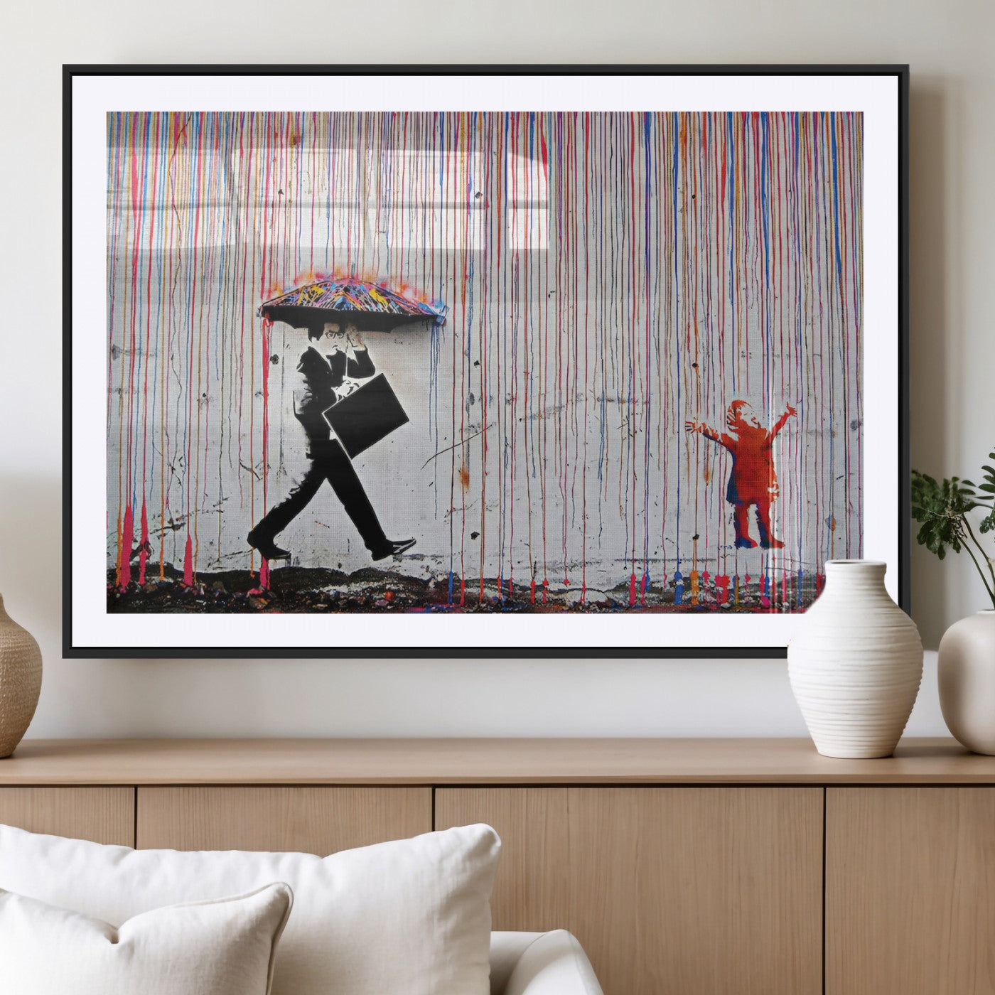 MGC-FP-36x24 - Banksy Wall Art Canvas Print, Framed Graffiti Art Picture Print, Banksy Urban Graffiti Perfect Modern Decor Artwork
