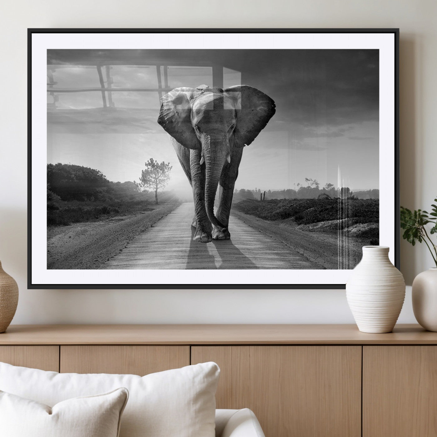 MGC-FP-36x24 - Black and White Elephant Wall Art Canvas Print