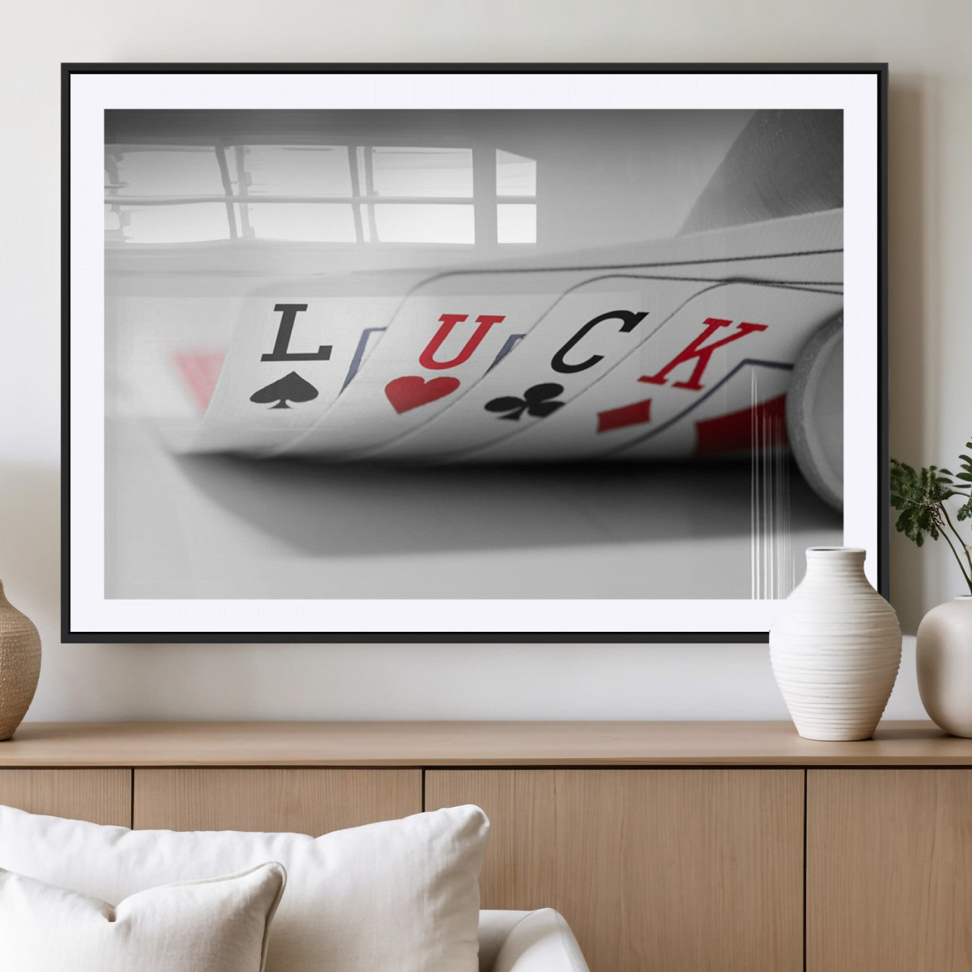 MGC-FP-36x24 - Framed Luck Poker Cards Canvas – Modern Triptych Wall Art, Ready to Hang for Game Rooms