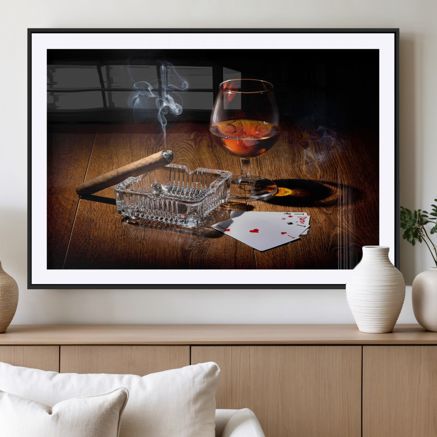MGC-FP-36x24 - Whiskey Cigar Wall Art Canvas Print Kitchen Wall