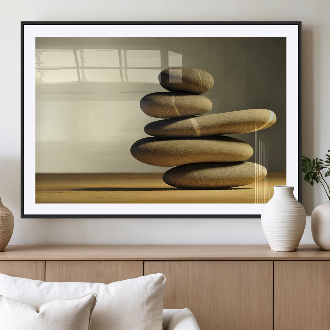 MGC-FP-36x24 - Fluvial Zen Stones Canvas Wall Art Print