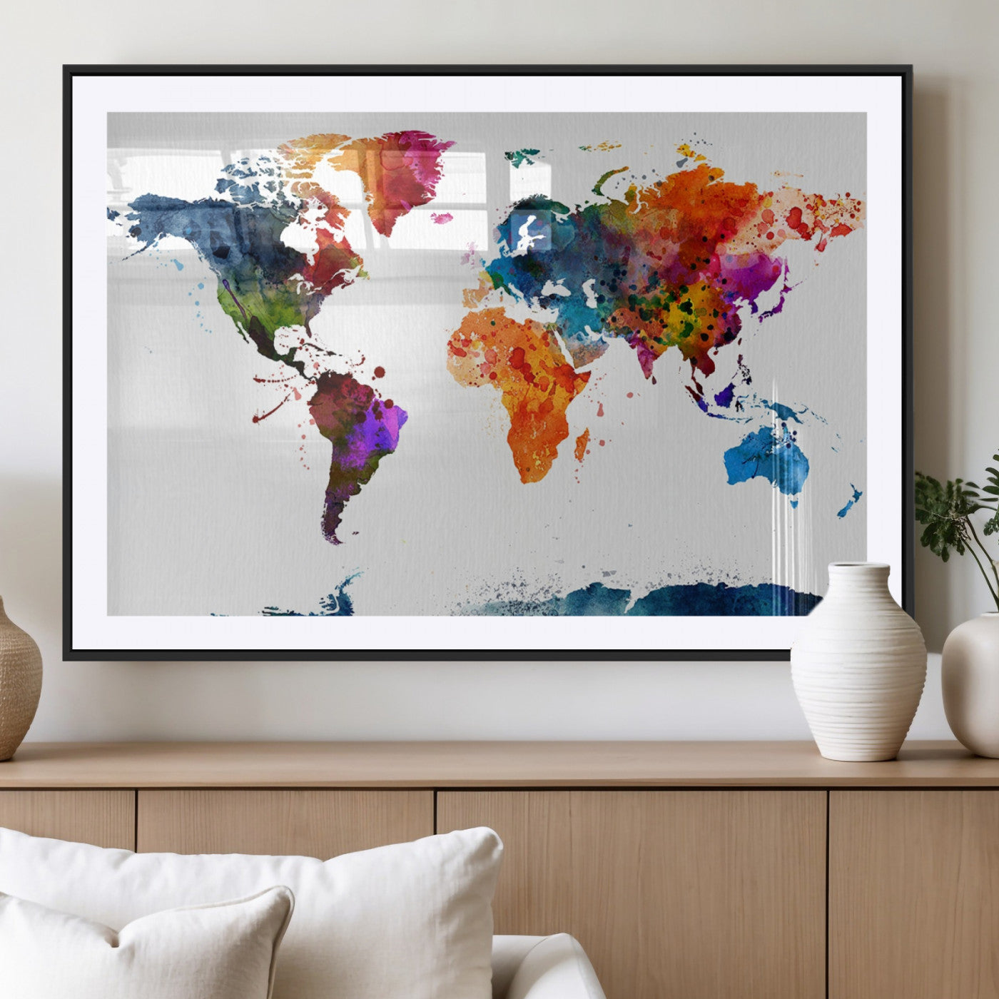 MGC-FP-36x24 - Push Pin World Map Canvas Print – Framed Wall Art for Couples to Track Their Travels – Anniversary