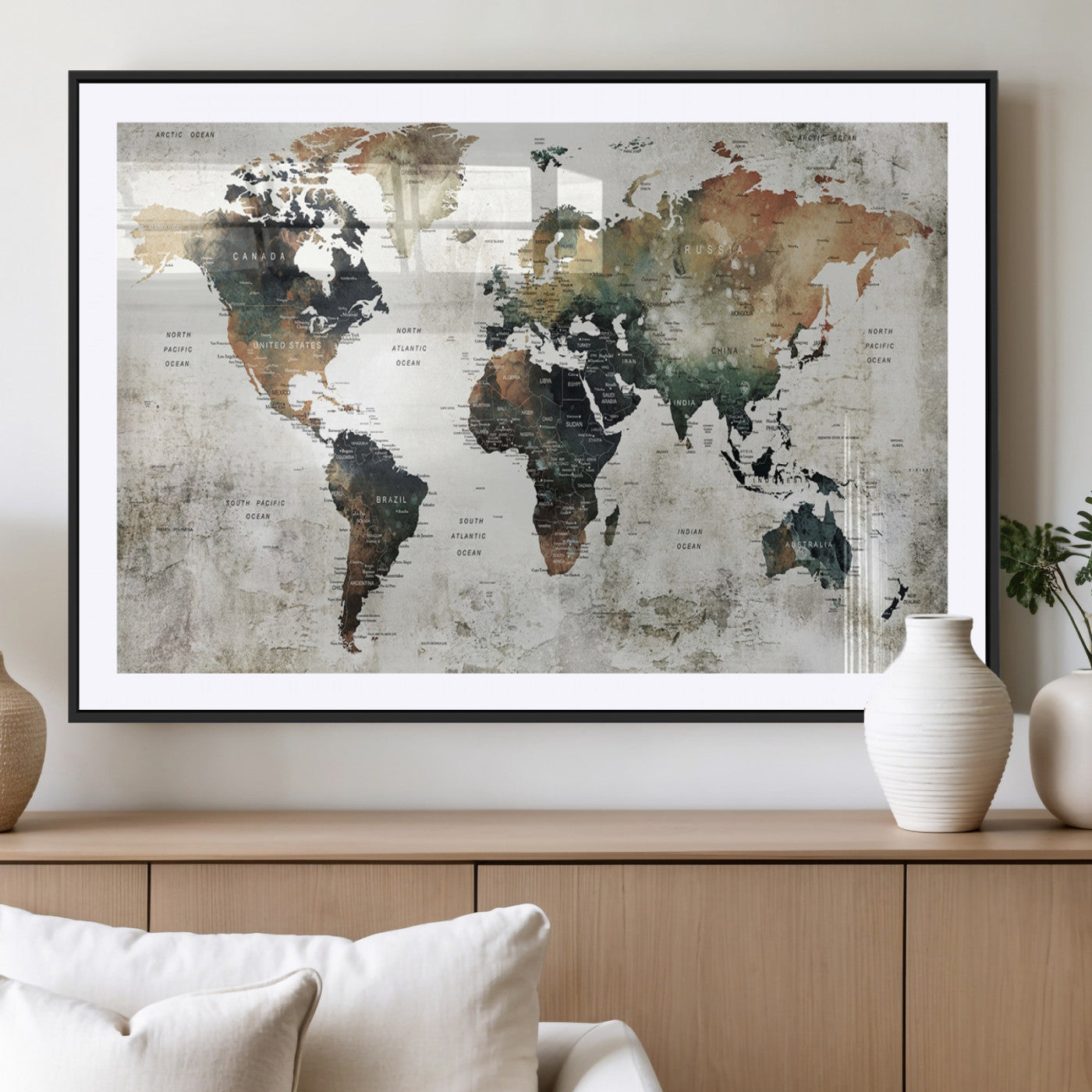 MGC-FP-36x24 - Push Pin World Map Canvas Print – Framed Wall Art for Couples to Track Their Travels – Anniversary
