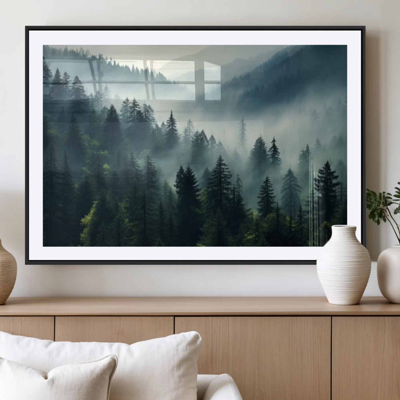MGC-FP-36x24 - Captivating Misty Forest Wall Art Premium Canvas Print a Foggy and Serene Atmosphere Art