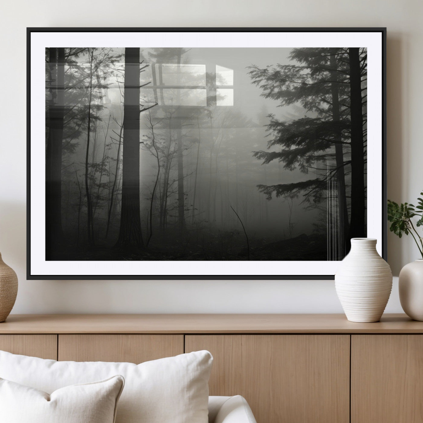 MGC-FP-36x24 - Misty Forest Wall Art Premium Canvas Print a Foggy and Serene Atmosphere - Nature Wall Art